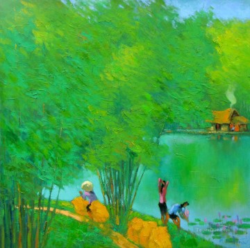 Asian Painting - Green pond Vietnamese Asian